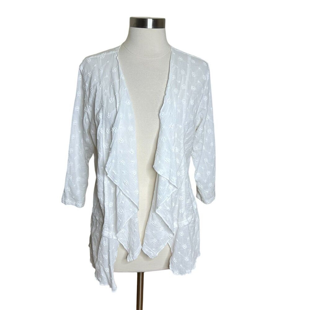 CMC By Color Me Cotton Waterfall Cardigan Small White Eyelet Open Flowy